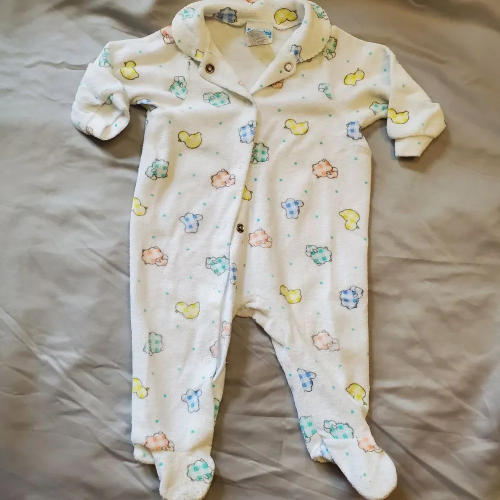 Baby Boys Vintage Carter's Medium Terry‎ Cloth Farm Footed Outfit Pajamas Easter